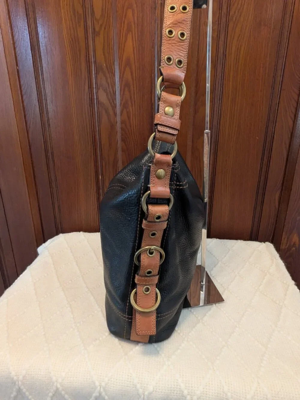 Coach Vintage Shoulder Bag dark brown/Saddle Tan Leather Turn lock 10960